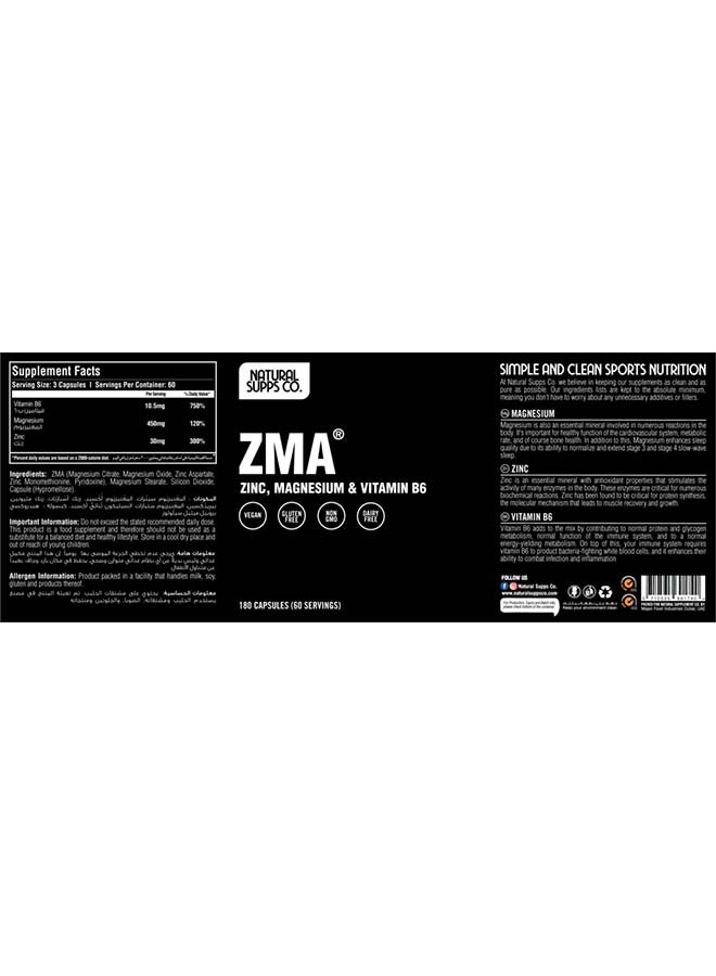 ZMA Zinc And Magnesium 180 Capsules