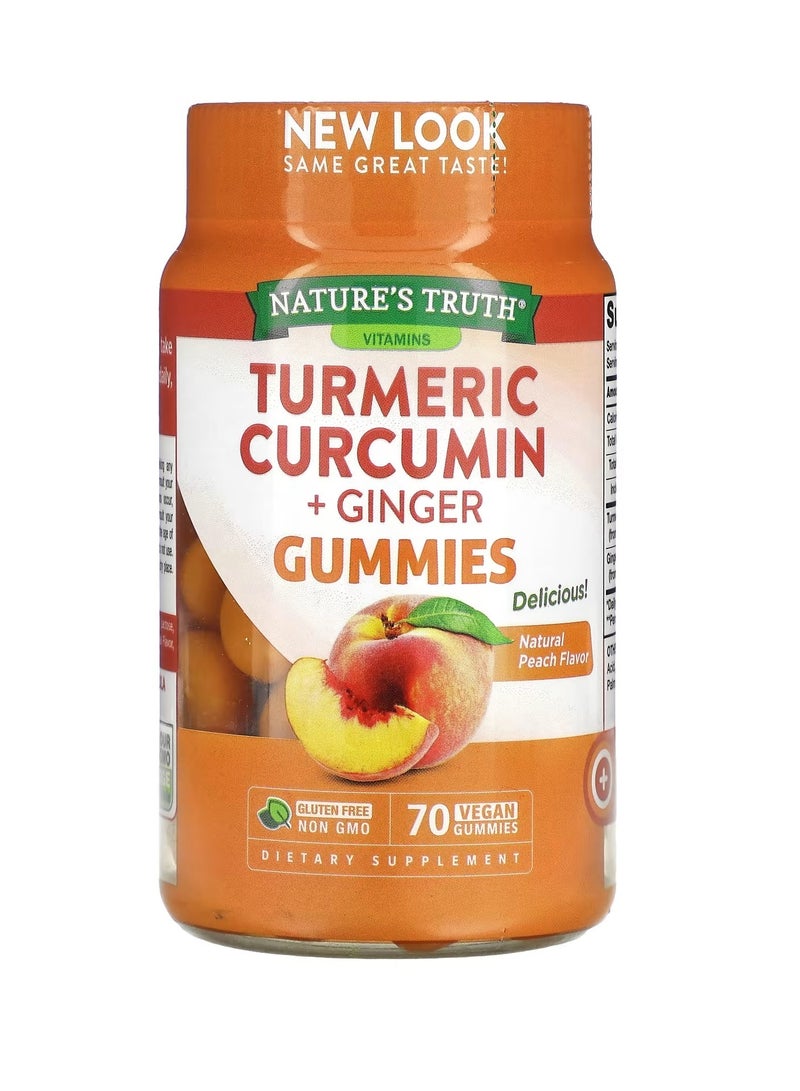 Turmeric Curcumin + Ginger, Natural Peach, 70 Vegan Gummies