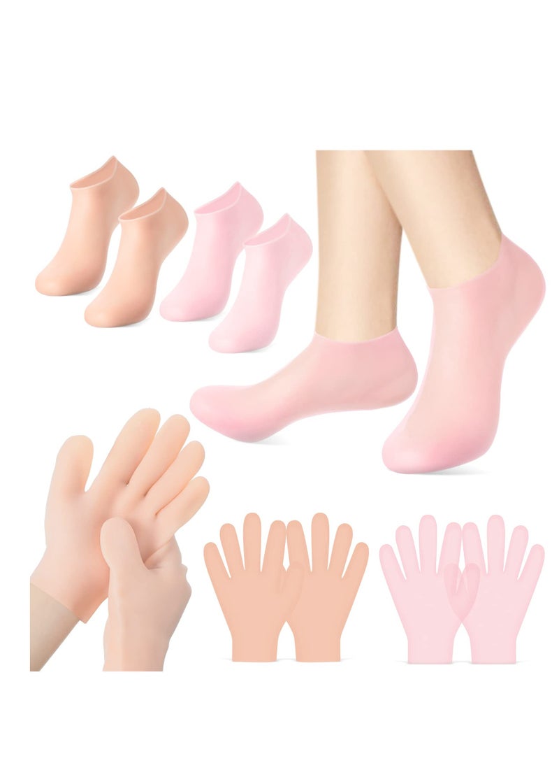 Moisturizing Gloves, 4 Pairs Silicone Gel Gloves Socks, Spa Socks and Gloves, for Moisturize Soften Repairing Hands Feet Callus Remover, for Women Men Dry Cracking Skin