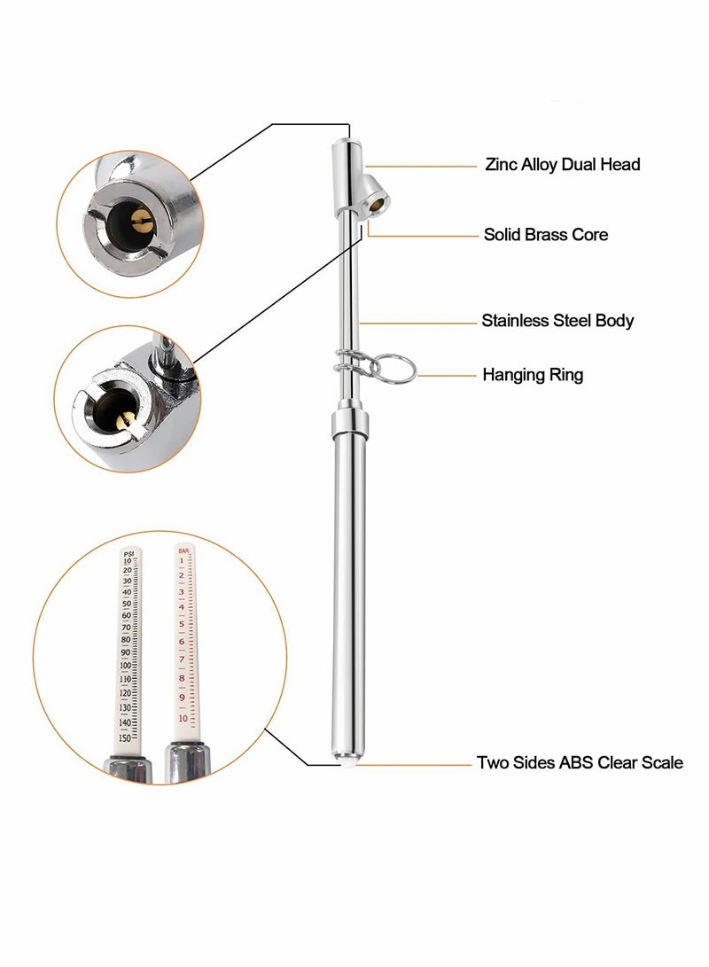 Dual Head Tire Pressure Gauge, SYOSI, Heavy Duty Pen Tire Gauge Range 10-150PSI, 1-10Bar, Dual Head Truck Air Pressure Gauge (Pack of 2)