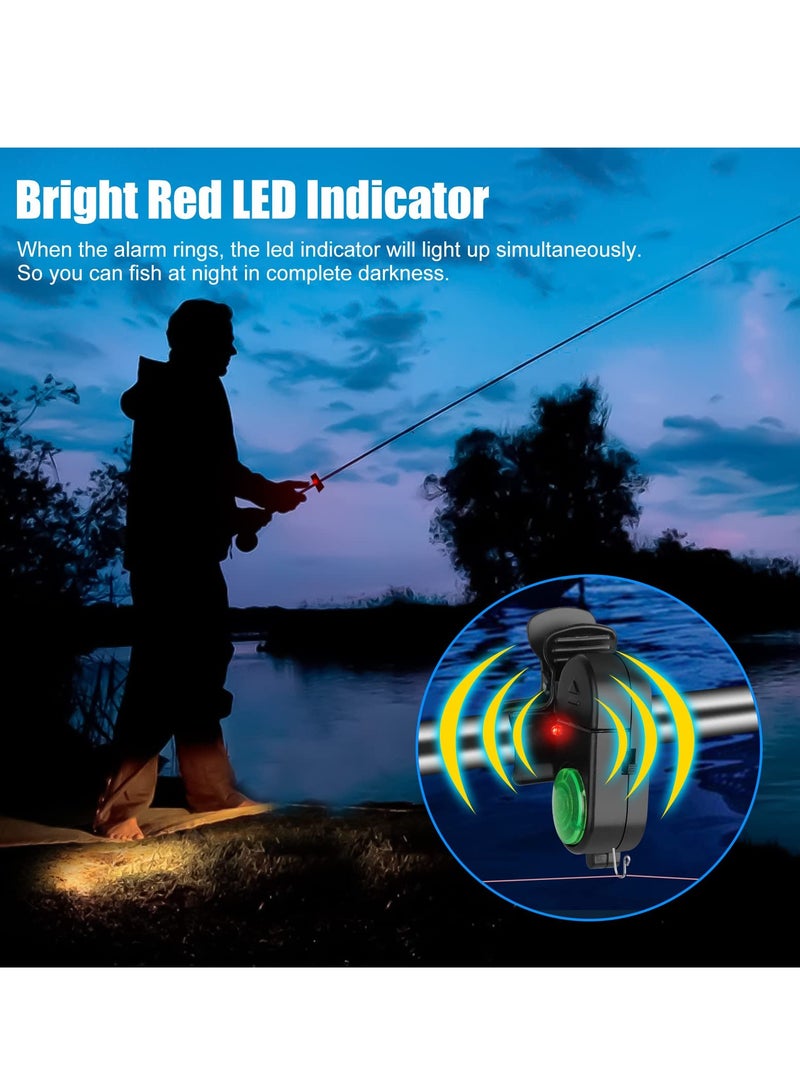 4 Pack Fishing Bite Alarm,Sensitive Electronic Fishing Bite Sound Alarm, Sound Bite Alert Bell with LED Lights Fishing Bells Clip On Fishing Rod for Daytime Night Carp Fishing Outdoor