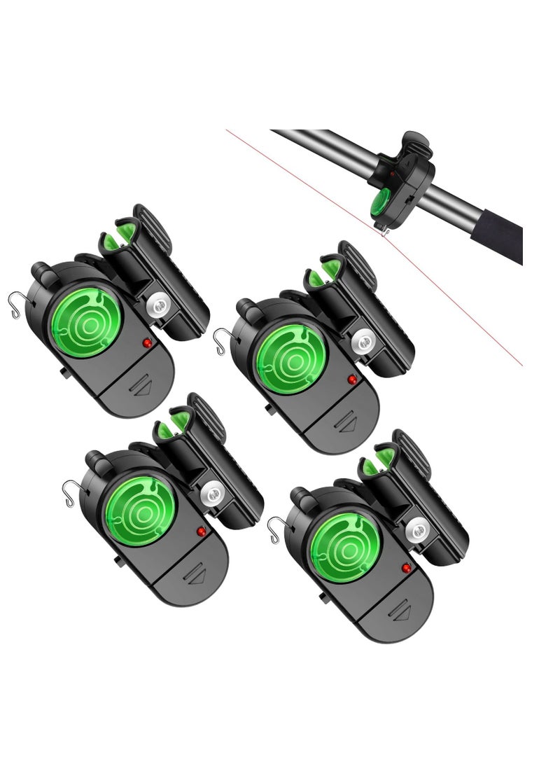 4 Pack Fishing Bite Alarm,Sensitive Electronic Fishing Bite Sound Alarm, Sound Bite Alert Bell with LED Lights Fishing Bells Clip On Fishing Rod for Daytime Night Carp Fishing Outdoor