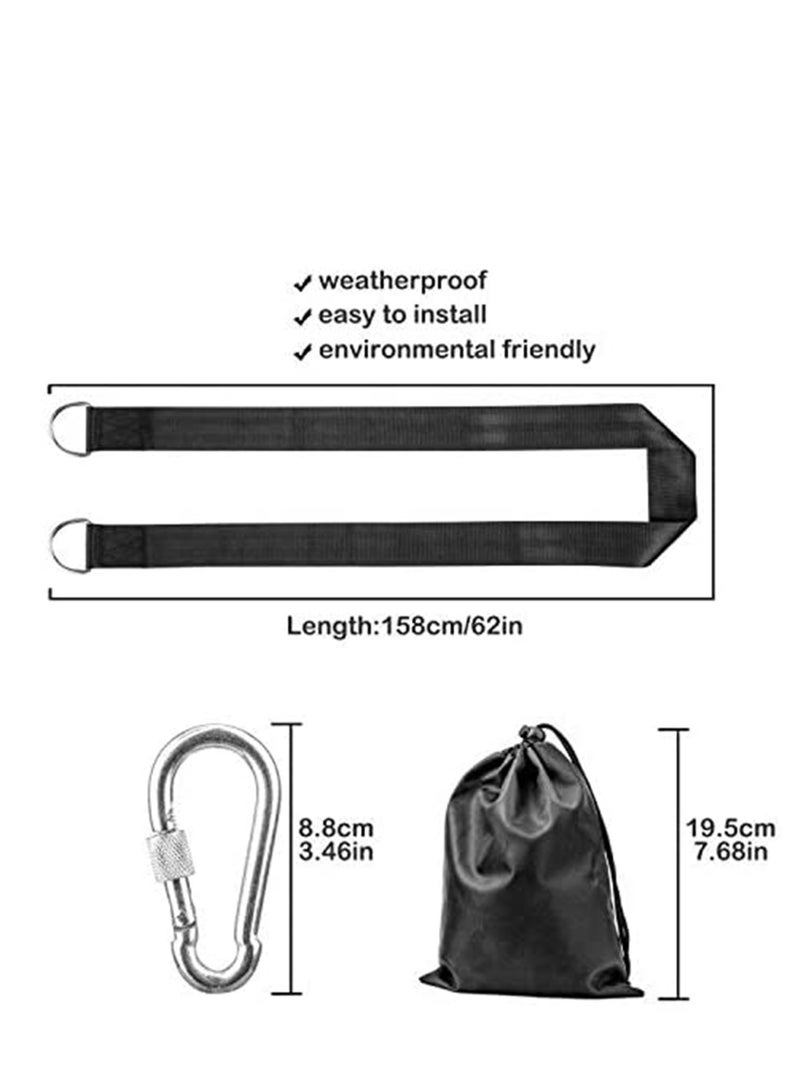 Swing Straps Hanging Kit, Waterproof 150cm Long with 2 Safety Sturdy Zinc Alloy Lock Carabiners Hooks and 1 Carrying Bag, Holds 2200 LBs for Tire, Disc Swings, Hammocks