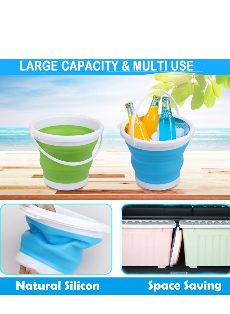 3L Round Foldable Beach Bucket 2PCS Large Silicone Pail Bucket Sand Buckets Collapsible Bucket Sand Beach Toys for Kids Adults Beach Play Camping Gear Water Food Jug Dog Bowls Camping