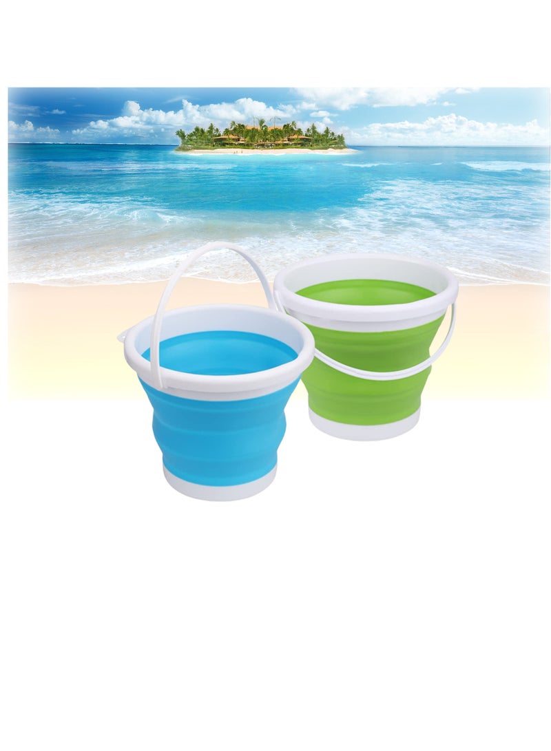 3L Round Foldable Beach Bucket 2PCS Large Silicone Pail Bucket Sand Buckets Collapsible Bucket Sand Beach Toys for Kids Adults Beach Play Camping Gear Water Food Jug Dog Bowls Camping