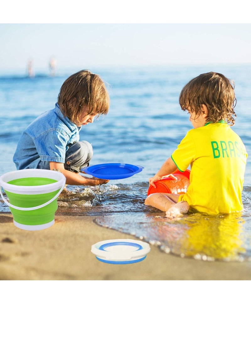 3L Round Foldable Beach Bucket 2PCS Large Silicone Pail Bucket Sand Buckets Collapsible Bucket Sand Beach Toys for Kids Adults Beach Play Camping Gear Water Food Jug Dog Bowls Camping