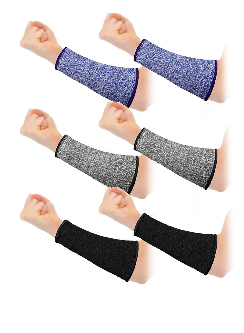 Anti cutting Arm Sleeves, Level 5 Safety Protection Anti-bite Wrist Arm Sleeves Protector Heat Resistant Arm Sleeves for Women Men Cooking Gardening, Etc. (3 Pairs, Blue Gray Black)