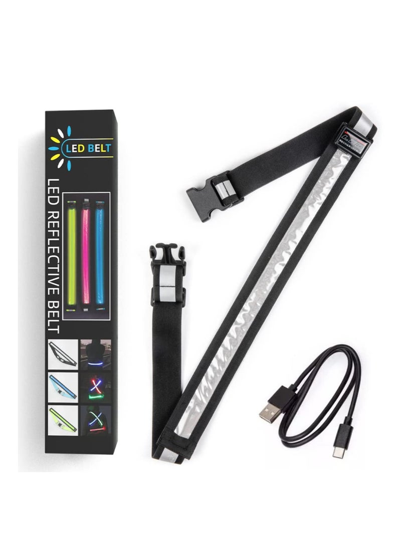 High Visibility Reflective Running Belt with USB Rechargeable Safety Light, Adjustable Size Reflective Sash for Nighttime Running and Walking, Ideal for Outdoor Activities.