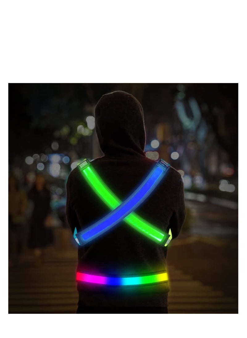 High Visibility Reflective Running Belt with USB Rechargeable Safety Light, Adjustable Size Reflective Sash for Nighttime Running and Walking, Ideal for Outdoor Activities.