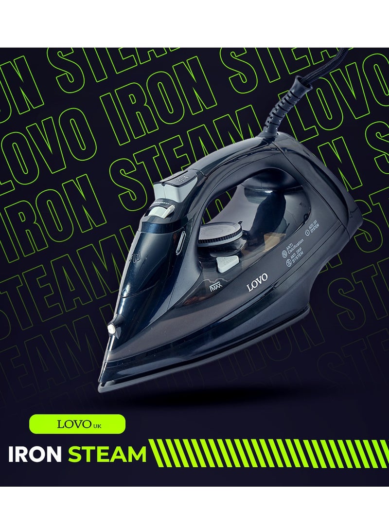 Steam Iron, Easy Steam, Ceramic Coated Sole Plate, Motion sensor with automatic switch-off, Hotel safety iron with powerful steam functions, LOVO Steam Iron HS05