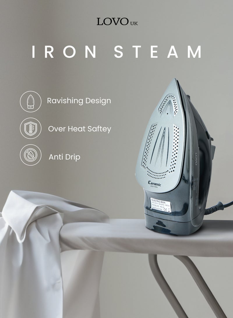 Steam Iron, Easy Steam, Ceramic Coated Sole Plate, Motion sensor with automatic switch-off, Hotel safety iron with powerful steam functions, LOVO Steam Iron HS05