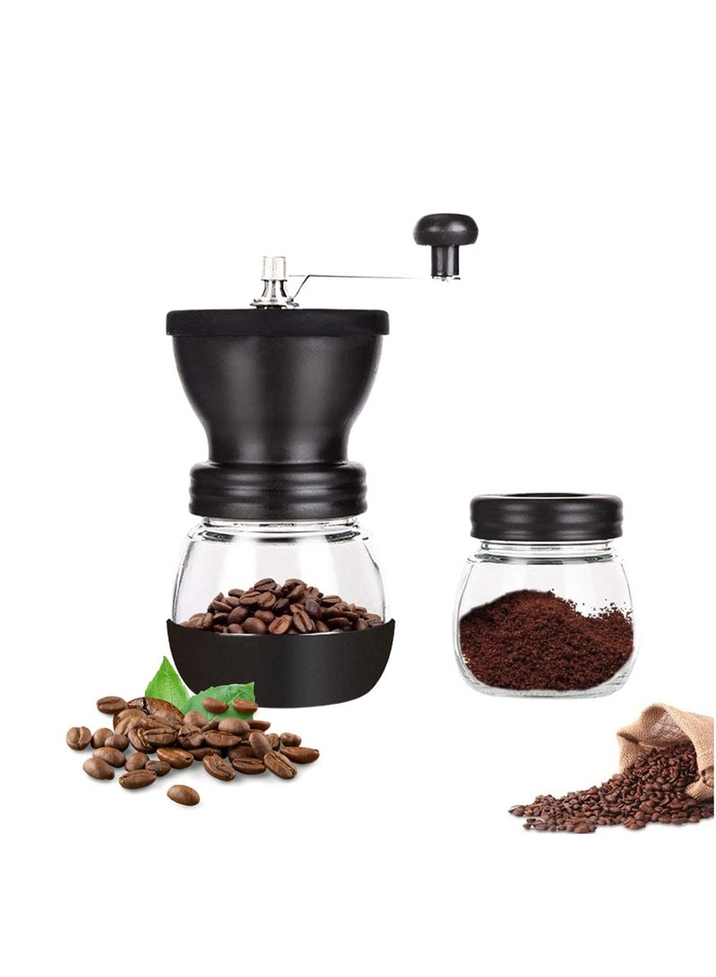 Manual Coffee Bean Grinder, Portable Hand Coffee Mill, 2 Glass Jars 11oz Each, Adjustable Ceramic Burr Mill Hand Crank Household Crusher Coffee Bean Tools, for Espresso, and Spices
