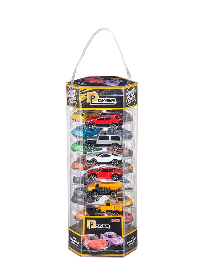 D-Power Diecast Cars Pack: 1:64 Scale Metal Alloy Collection with Storage Carrying Tub 20-Piece Multicolour Built with a durable alloy body, these vehicles are designed, for playtime