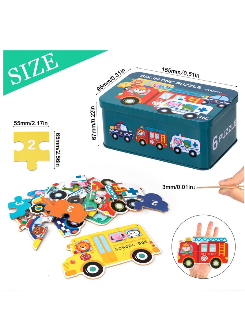 6 Packs Vehicle Jigsaw Puzzle Toy Varying Degree of Difficulty Educational Learning Tool with Storage Box Traveling Games Gift for 3 Year Old Girls Boys Toddler Children