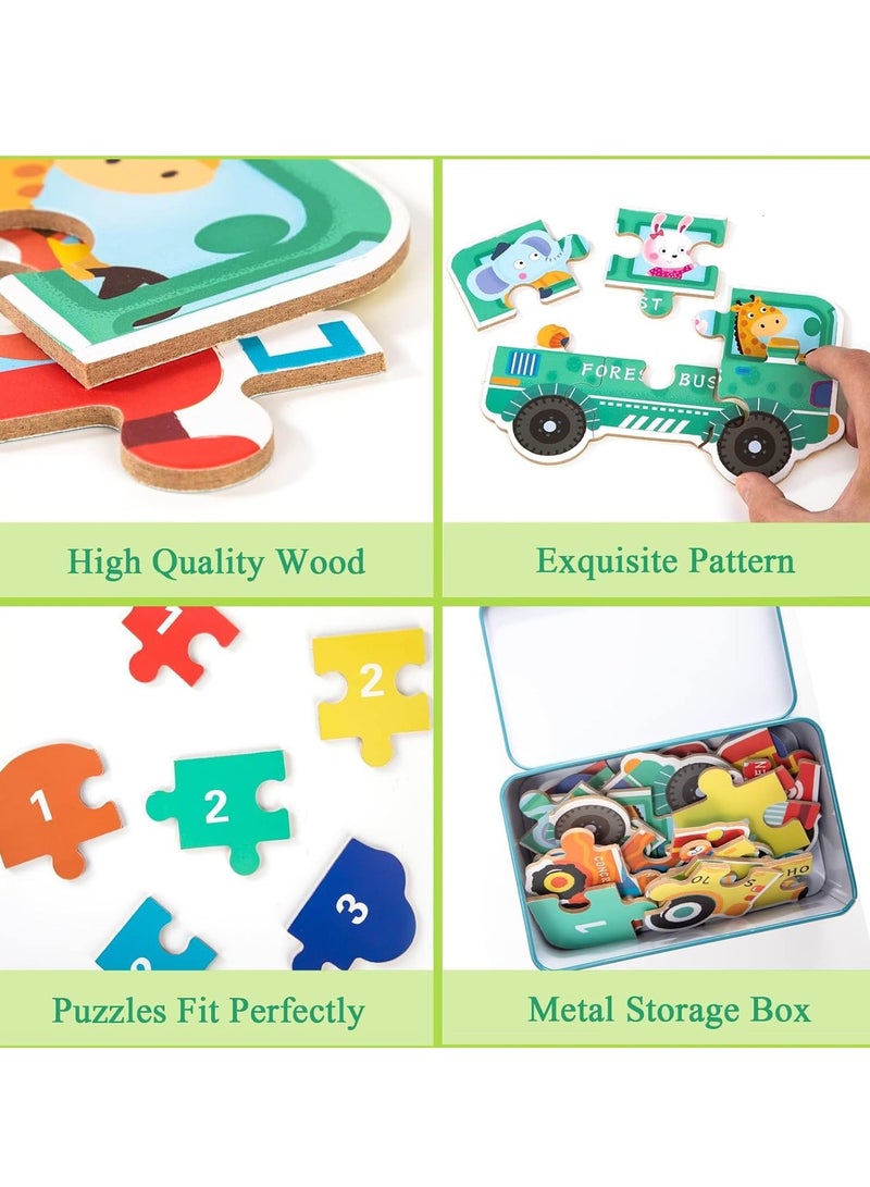 6 Packs Vehicle Jigsaw Puzzle Toy Varying Degree of Difficulty Educational Learning Tool with Storage Box Traveling Games Gift for 3 Year Old Girls Boys Toddler Children