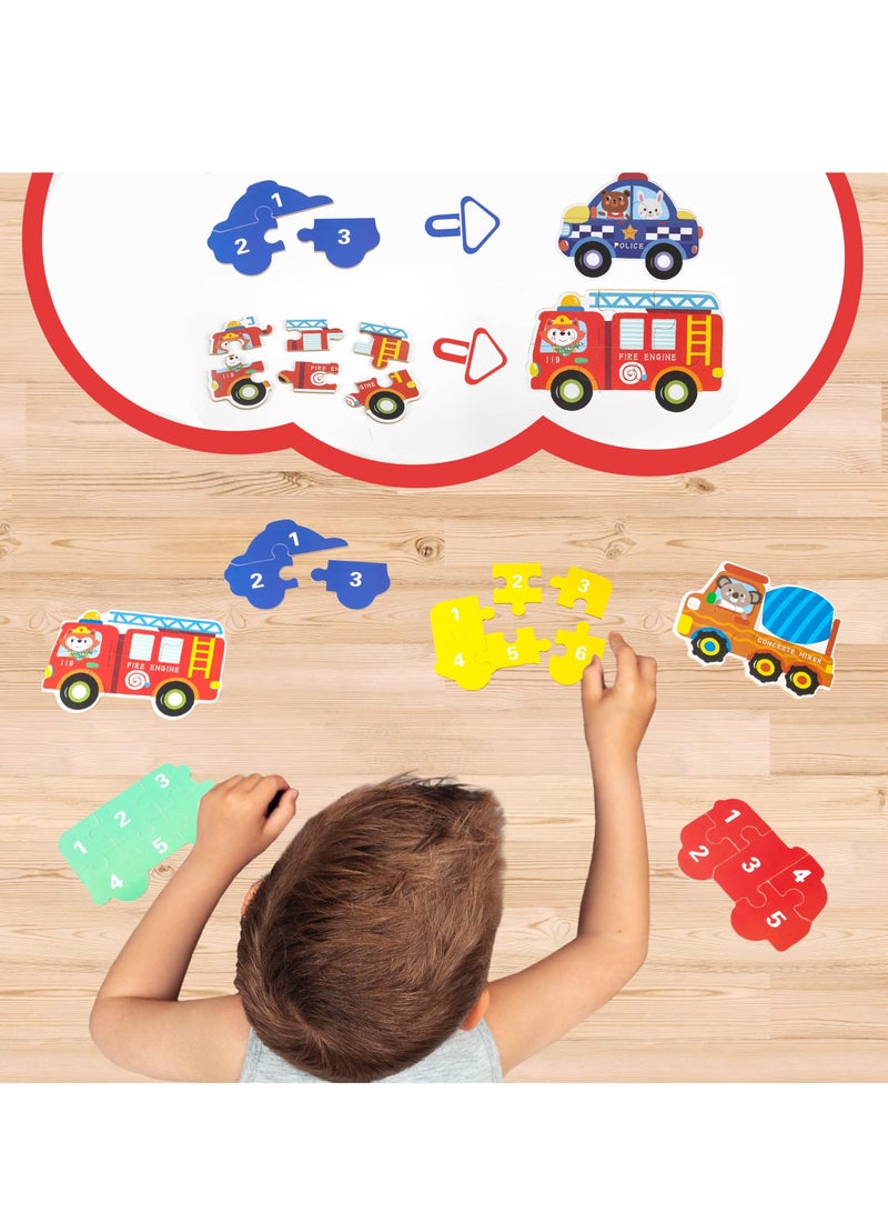 6 Packs Vehicle Jigsaw Puzzle Toy Varying Degree of Difficulty Educational Learning Tool with Storage Box Traveling Games Gift for 3 Year Old Girls Boys Toddler Children