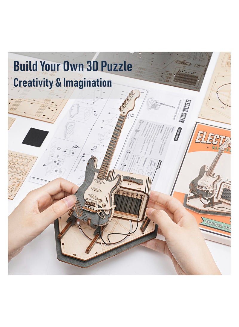 3D Puzzles Guitar for Adults, Wooden Music Box Kits-Cello Wood Model Kits for Adults, DIY Wooden Model Kit for Adults to Build, STEM Electric Guitar Desk Toy Project, Birthday Gifts Hobbies