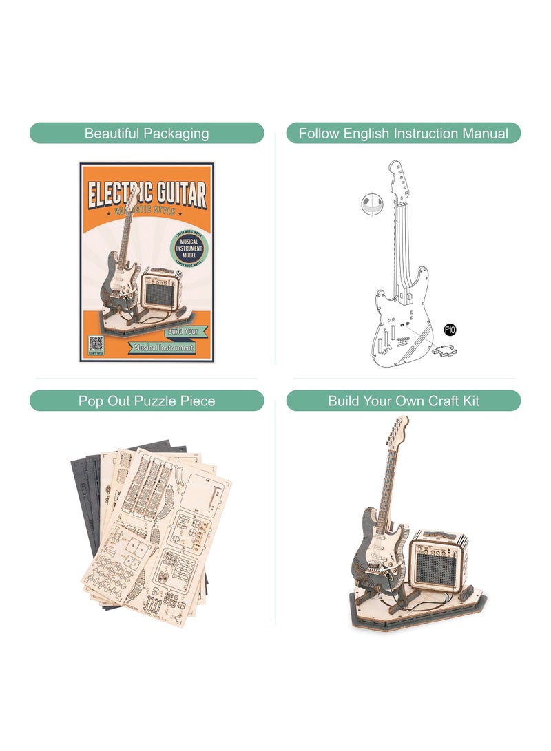 3D Puzzles Guitar for Adults, Wooden Music Box Kits-Cello Wood Model Kits for Adults, DIY Wooden Model Kit for Adults to Build, STEM Electric Guitar Desk Toy Project, Birthday Gifts Hobbies
