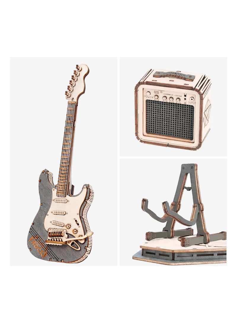3D Puzzles Guitar for Adults, Wooden Music Box Kits-Cello Wood Model Kits for Adults, DIY Wooden Model Kit for Adults to Build, STEM Electric Guitar Desk Toy Project, Birthday Gifts Hobbies