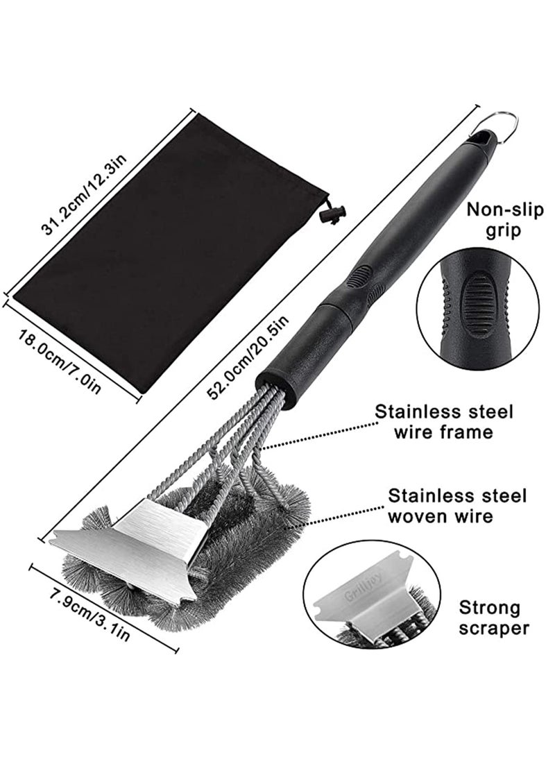 Grill Brush with Scraper 18 Inch Two Kinds of Exchangeable Brush Head at Carrying Bag - Safe Wire Stainless Steel BBQ Brush - Barbecue Cleaning Grill Brush for Gas/Charcoal Grilling Grates