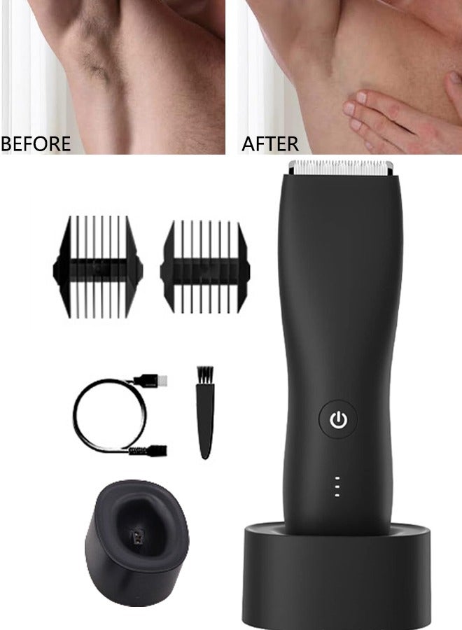 Body Hair Trimmer Groin Hair Trimmer for Men and Women All-in-one Hair Clipper with Adjustable Guide Comb Ceramic Blade Heads Male Hygiene Razor Clippers w/Charging Dock Waterproof Shaver
