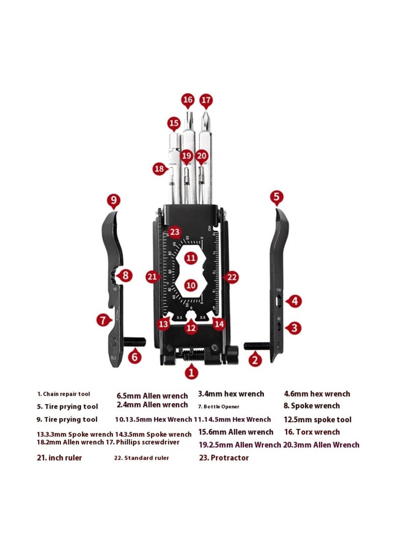 Multifunctional Bike Repair Tool Kit - 23 in 1 Portable Bicycle Multi-Tool, Foldable Chain Tool, Tire Repair Kit for Mountain and Road Bikes Essentials Road Riding Travel Emergency Maintenance (1pcs)