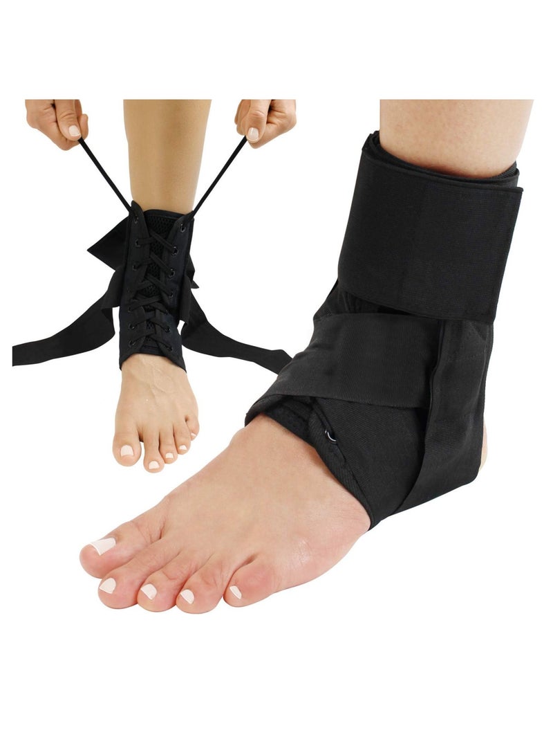 Laced Ankle Brace Lace Up Foot Support Stabilizer Compression Sleeve Sprained Adjustable Leg Splint Sprain Rolled Immobilizer Wrap Guard for Running Volleyball  (Large)