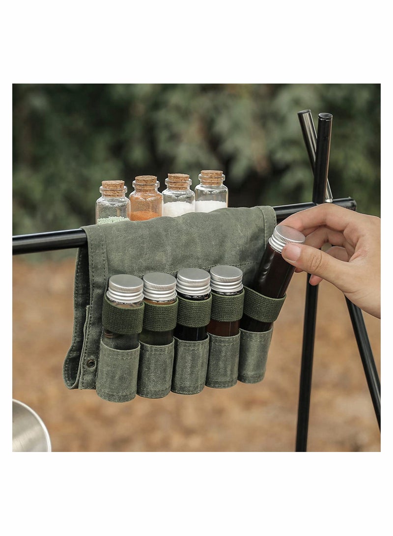 Portable Spice Shaker Seasoning Dispenser with 9 Jars Canvas Storage Bag Organizer Bottle Holder for Outdoor Camping BBQ Picnic