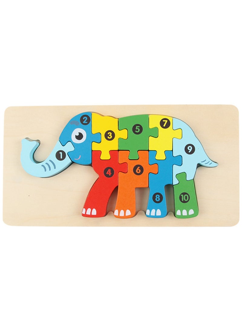 Children's Educational Wooden Puzzle, Elephant, Suitable As A Gift For Aged 3-5 (Size 20.5*10.6*1.5CM)