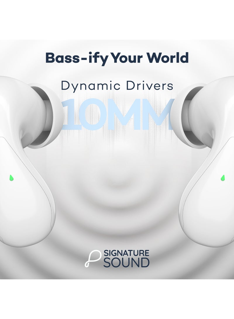 Wave Buds High Bass Clear Sound Quality, Passive Noise Cancellation, 10mm Dynamic Drivers, Premium Design, Up to 20Hrs Play time, IPX4