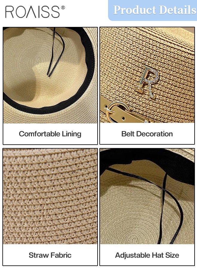 2 Pcs Classic Flat Top Straw Hat for Women Summer Beach Hat Vacation Sunshade Sunscreen Woven Hat Letter Decor Sun Hat Fashion Accessories