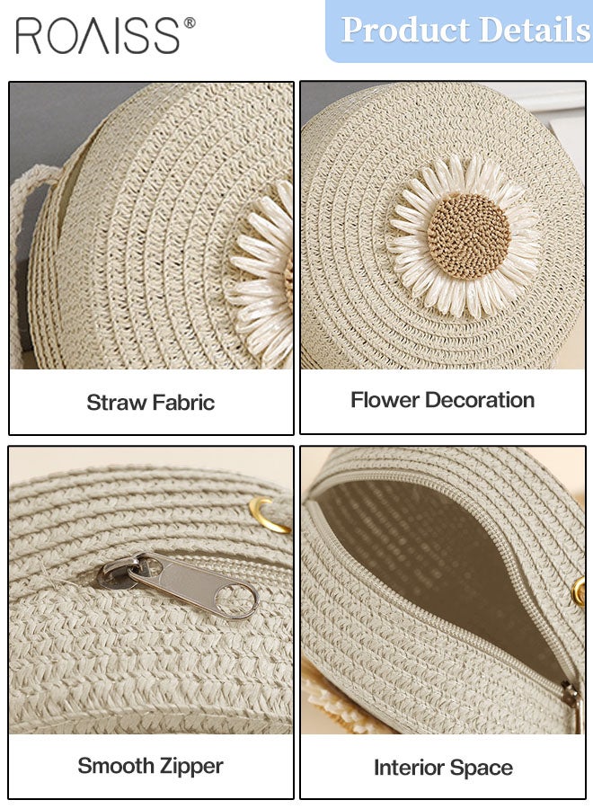 2 Pcs Straw Hat and Straw Bag Set, Wide Brim Sun Hat with Flower Decoration, Summer Outdoor Foldable UV Protection Beach Hat Crossbody Vacation Beach Bag for Women