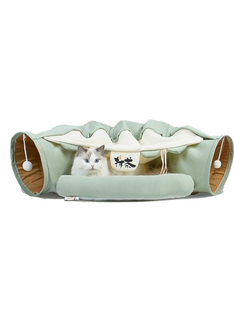 Cat Tunnel Bed,Removable and Washable Cat Toys Tunnel, Premium Multifunction 2-in-1 Pet Tunnel Tube 4 Colors (Green, Matcha)