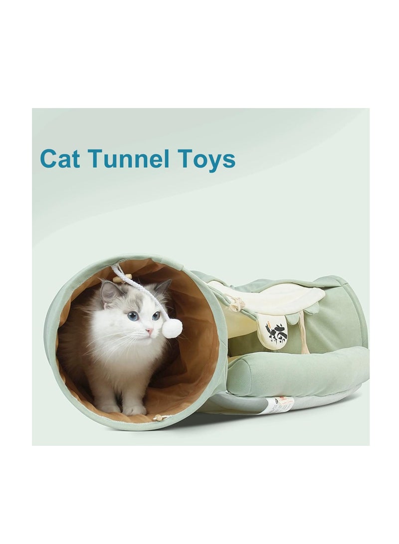 Cat Tunnel Bed,Removable and Washable Cat Toys Tunnel, Premium Multifunction 2-in-1 Pet Tunnel Tube 4 Colors (Green, Matcha)