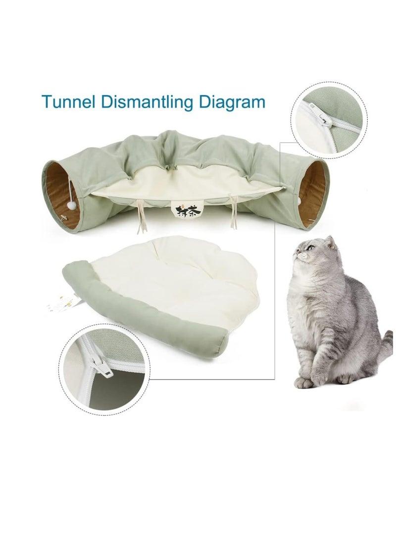 Cat Tunnel Bed,Removable and Washable Cat Toys Tunnel, Premium Multifunction 2-in-1 Pet Tunnel Tube 4 Colors (Green, Matcha)