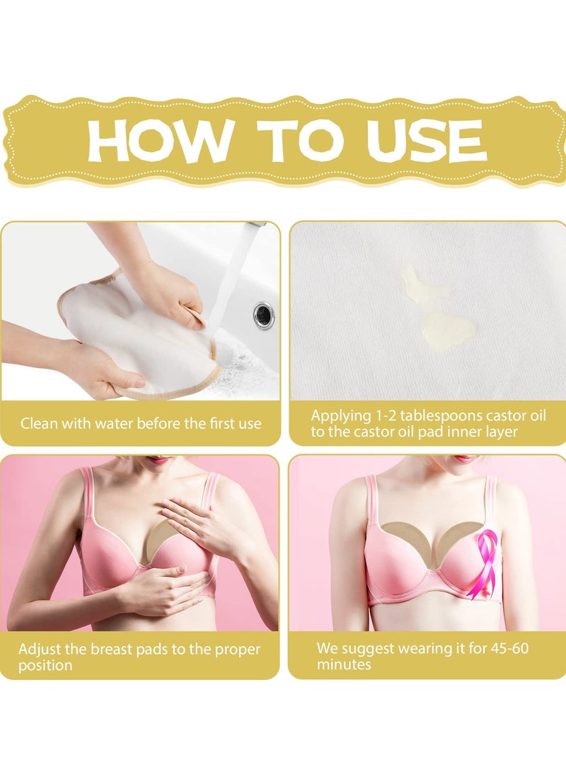 Castor Oil Pack for Breast, 4 Pcs Castor Oil Wrap Organic Cotton Breast Pads, Soft Castor Oil Pads Nursing Pads Bamboo Cotton Reusable Washable Anti Castor Oil Leak, Oil Not Included