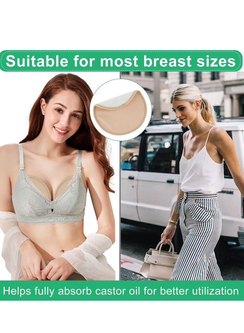 Castor Oil Pack for Breast, 4 Pcs Castor Oil Wrap Organic Cotton Breast Pads, Soft Castor Oil Pads Nursing Pads Bamboo Cotton Reusable Washable Anti Castor Oil Leak, Oil Not Included