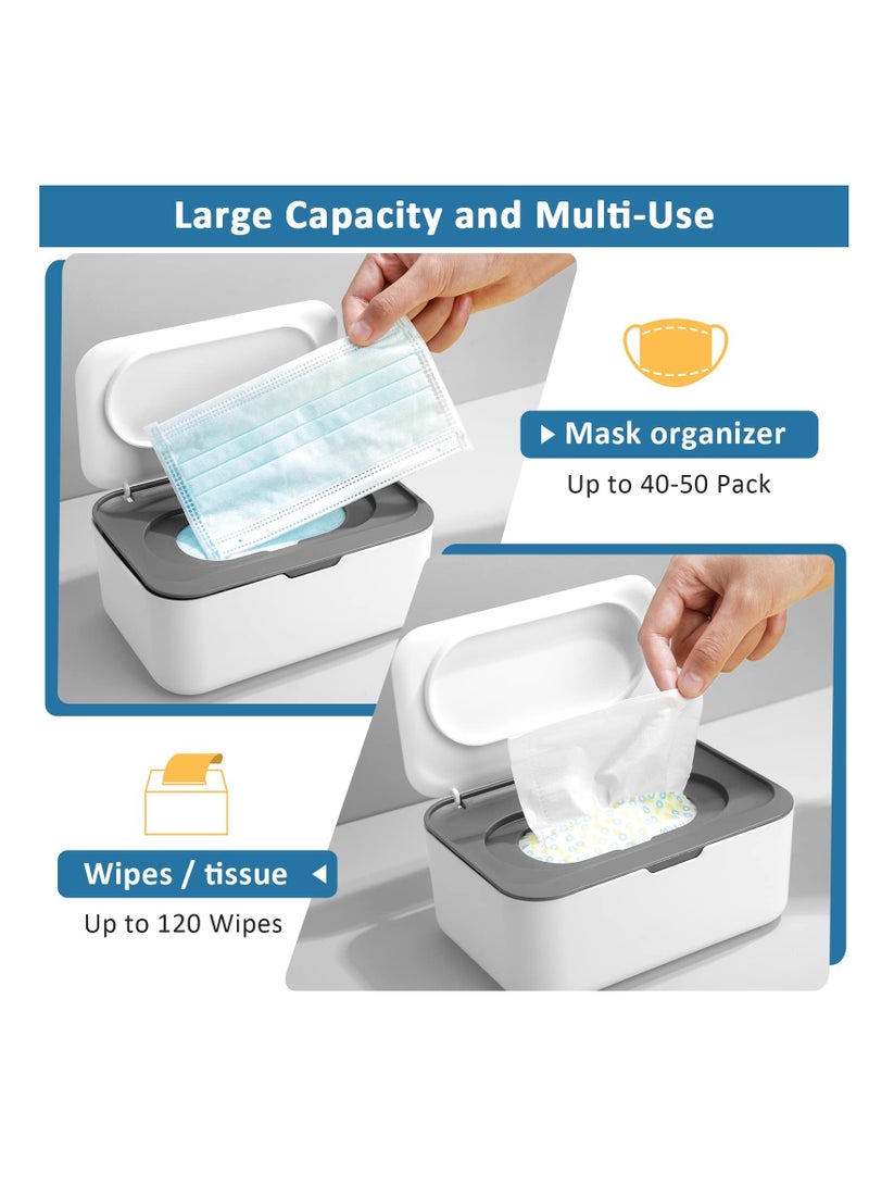 Wipes Dispenser, Tissue Box Holder Cover, Baby Diaper Wipes Case with Lids, Wipe Holder for Baby & Adult, Wipe Container with Sealing Design, Keeps Wipes Fresh Non-Slip, Easy Open/ Close 2Pcs