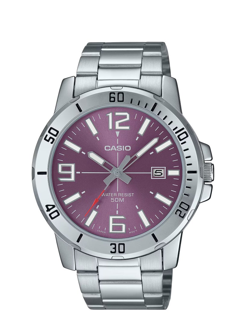 Quartz Analog Purple Dial Stainless Steel Men's Watch MTP-VD01D-6BV