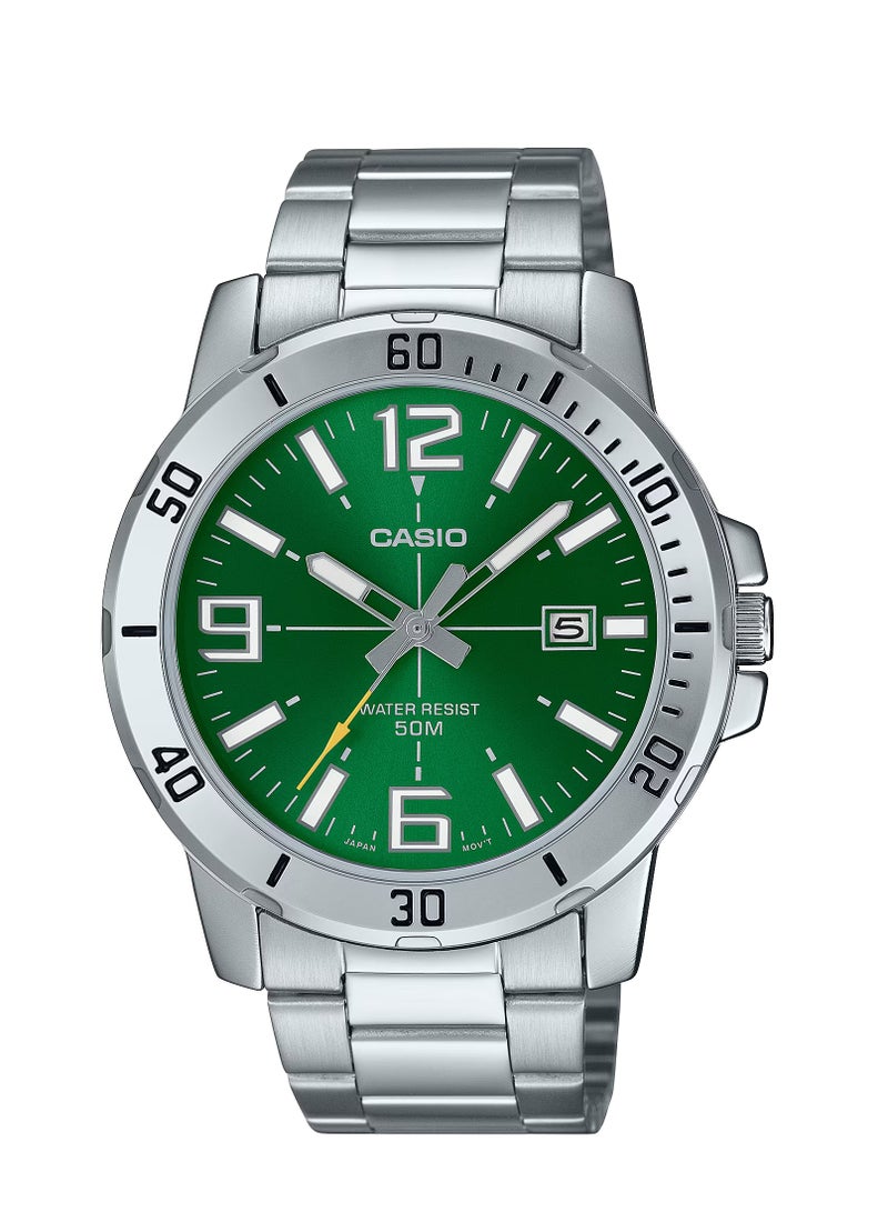 Quartz Analog Green Dial Stainless Steel Men's Watch MTP-VD01D-3BV