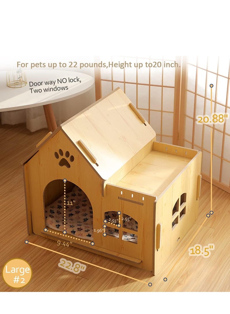 Cat House Indoor for Cats with Star Cushion Sturdy Luxury Small Dog House Large Space for Pets with Windows and Big Doorway Easy Assemble (Large-2-1with Toy)