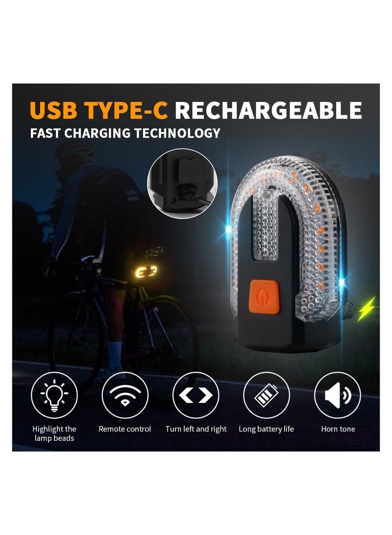 Rechargeable Bike Tail Light with Turn Signals, Wireless Remote, 5 Lighting Modes, IPX4 Waterproof, USB Type-C Fast Charging, Easy Mount for Cycling Safety, Dual Installation Options