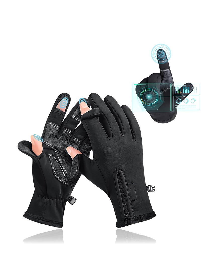 2-Fingerless Bicycle Gloves - Touch Screen Compatible, Convertible Mountain Bike and Motorcycle Gloves, Winter Workout Biking Gloves for Men and Women