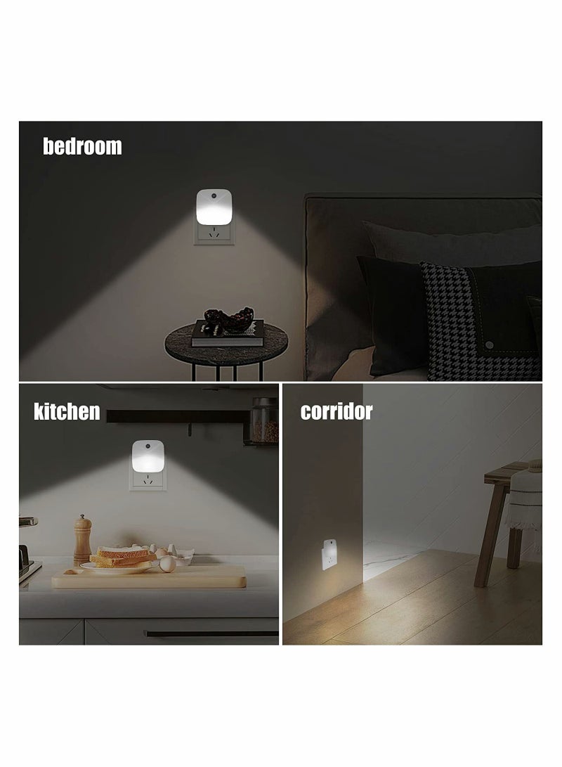 4 Pack Night Light Plug In Smart Light Automated On And Off Wall Light for Hallways Bedrooms Bathrooms Kitchens Stairs White Light Intelligent Induction Bedside Lamp Energy Saving Light Control