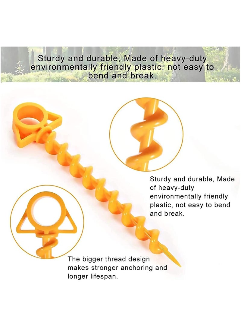 4 Pieces yellow Canopy Stakes Tent Pegs, Screw Spiral Tent Ground Anchor Stakes, Heavy Duty Screw Shape Ground Anchor Nail for Camping, Sandbeach, Rain Tarps, and Hiking.