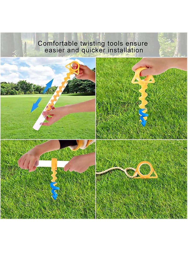 4 Pieces yellow Canopy Stakes Tent Pegs, Screw Spiral Tent Ground Anchor Stakes, Heavy Duty Screw Shape Ground Anchor Nail for Camping, Sandbeach, Rain Tarps, and Hiking.