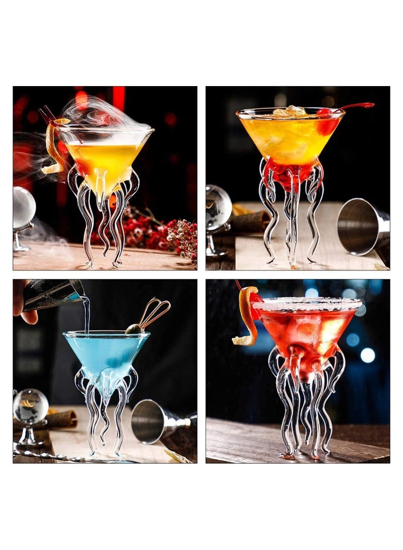 Glass Goblet, SYOSI 2 Pcs Octopus Shape Glass Creative Glass Goblet, Novelty Drink Cup Clear Dessert Ice Cream Juice Cup Decoative Glass Cup for Home