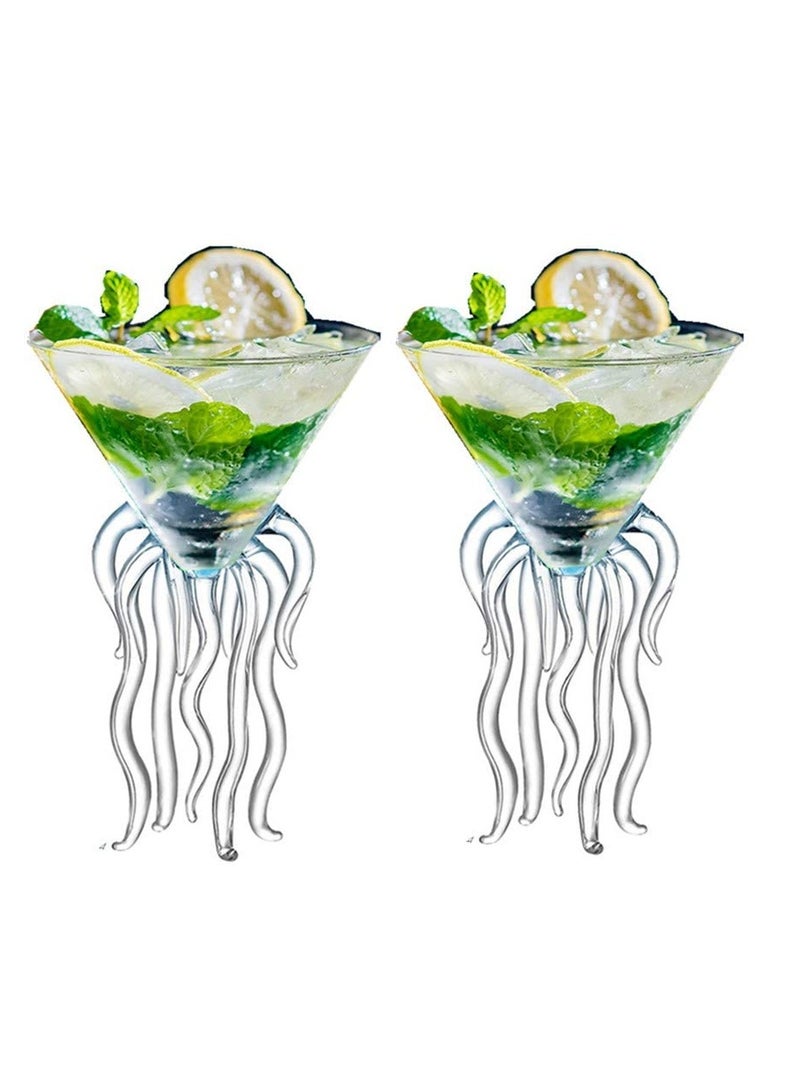 Glass Goblet, SYOSI 2 Pcs Octopus Shape Glass Creative Glass Goblet, Novelty Drink Cup Clear Dessert Ice Cream Juice Cup Decoative Glass Cup for Home