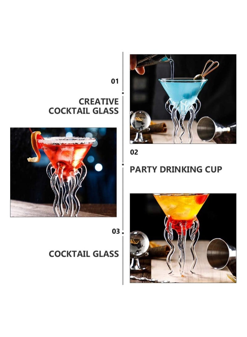 Glass Goblet, SYOSI 2 Pcs Octopus Shape Glass Creative Glass Goblet, Novelty Drink Cup Clear Dessert Ice Cream Juice Cup Decoative Glass Cup for Home