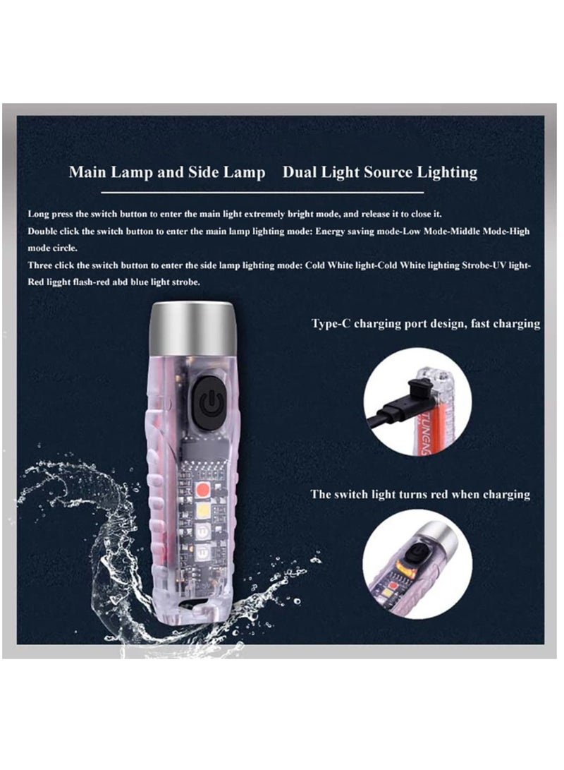 S12 Plus Mini LED Flashlights USB Rechargeable Small Keychain Flashlight with 11 Modes of Main & Side Light, Portable Pocket EDC Flash Light for Daily Using, Backpacking, Camping, Hiking, etc.
